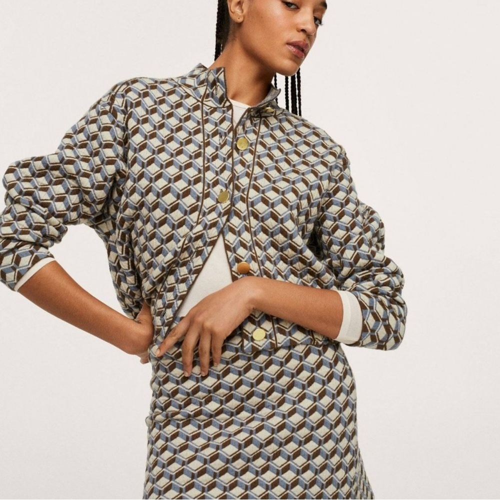 Mango Geometric Knit Cropped Jacket Size S